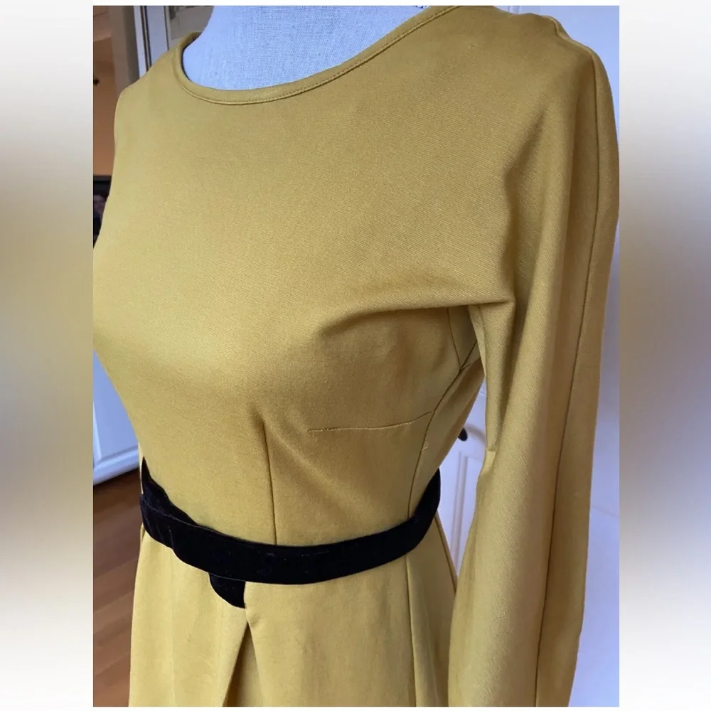 Anthropology Girls From Savoy Dress Mustard Yellow Fit & Flare 3/4 Sleeve XS - Picture 5 of 7